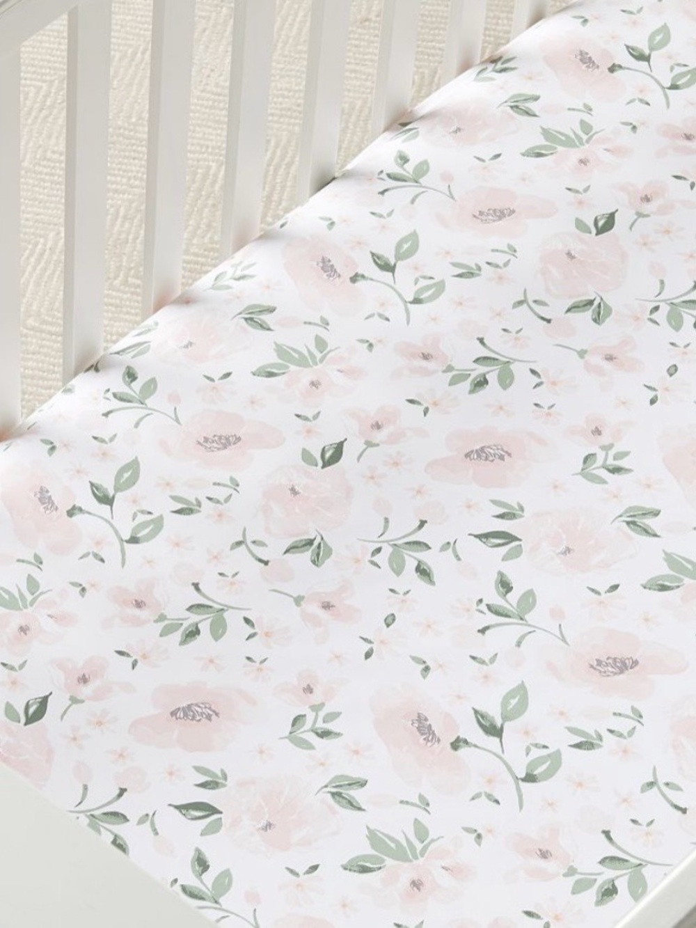 Pottery Barn Kids Meredith Allover Floral Fitted Crib Sheet Pink Organic Cotton - Picture 2 of 7